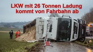 Sattelschlepper kommt bei Barntrup von B1 - 19.12.2022