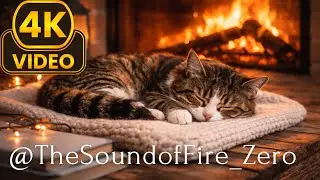 Sleeping Tabby Cat by the Fireplace | Cozy Cat Relaxation Video for Stress Relief