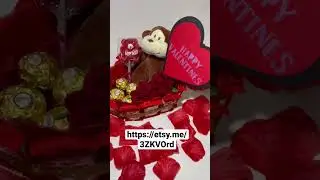 Valentine's Day Gift Basket filled with KitKat, Ferrero, Flowers & Monkey Valentine Gift For Her