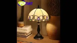 FUMAT Tiffany style stained glass simple Baroque 12inch desk lamp for bedroom living room LED decor