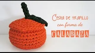 Cesta de trapillo con forma de calabaza y con tapa