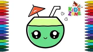 How to Draw Cute Coconut Water - Cute Coconut Water for Kids - Easy Drawings
