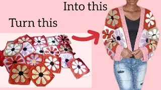 Кардиган крючком в стиле ретро с ромашками и узором &laquo;бабушкин квадрат&raquo; / винтажный кардиган крючком