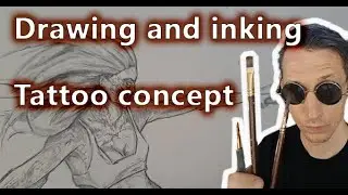 Tattoo concept - Drawing and inking Zombie girl on a wakeboard