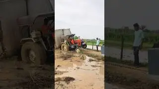 Swaraj 855 stuck in mud loader pulling tractor trolley #tractor #loader #shorts