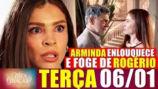TR&Ecirc;S GRA&Ccedil;AS resumo cap&iacute;tulo 06/01/2026 Arminda foge de Rog&eacute;rio e Ferette faz amea&ccedil;a 