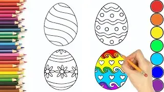 Drawing a cute easter eggs - How to Draw and painting with rainbow colors - coloring pages