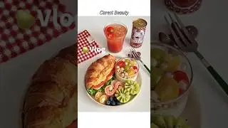 🍐Energetic Breakfast | Crab & Egg Croissant Sandwich + Tomato Sparkling Water #quickbreakfast #asmr