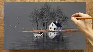 How to paint landscape /#152/ A peaceful landscape on the small island / Acrylic painting / A Lu Art
