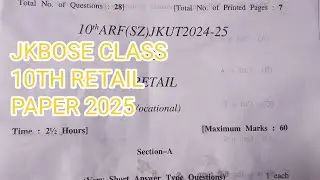 jkbose class 10th retail paper 2025 #vocational #class10th #retail
