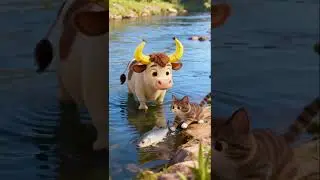 Cat Tries to Catch Fish, but Bananacow Friend is Watching! 😹🐄 | Cute Animal Moments貓貓捕魚計畫被蕉牛偷看！萌到心融化