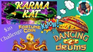 $20 Slot Challenge! Putting Karma Kat, Fortune Coin Extra & Dancing Drums to the test! #slot #casino