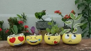 Diy, Vasinhos Emoticons de concreto. feito com balões, fácil de fazer. Smiley, emoji emoticon.