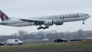 BOEING 777-3DZ QATAR AIRWAYS DOHA TO AMSTERDAM LANDING SCHIPHOL AIRPORT A7BAP #aviation #airplane