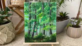 How to paint a forest / Easy acrylic painting / For beginners