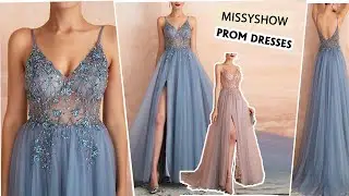 Missyshow Spaghetti Straps Long Prom Dress With Slit