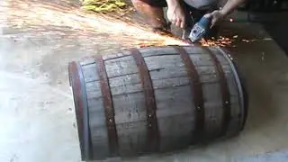 Whiskey barrel cabinet