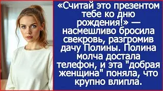 «Считай это презентом тебе ко дню рождения!» — насмешливо бросила свекровь, разгромив дачу Полины.