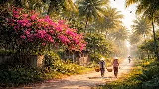 Peaceful Vietnam Countryside Road in the Afternoon | Coconut Gardens & Bird Sounds