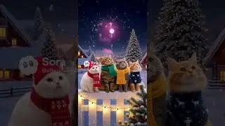 Christmas Cats Watching New Year Fireworks 🎄🎆