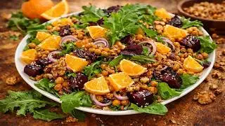 Fresh idea for dinner with beetroot, chickpeas, and green salad. Quick recipe.