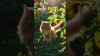 Playing with Flowers: The cat touches flower petals with its paw to the dream. #lovelycat #catworld
