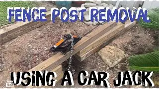 Using a car jack to remove broken fence post and concrete !  Cheap remedy DIY #diy #fencing #fence