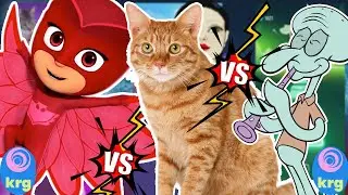 PJ Mask Owlet vs Brown cat vs Squidward battle of Tiles hop music game.