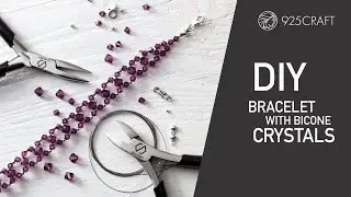 How to make DIY silver bracelet with bicone crystals - tutorial step-by-step