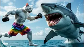 Brave Dad Cat vs. Shark &ndash; Kitten Rescue! 🦈🐱  #cartoon #cat #catlvoer #shark #catshorts