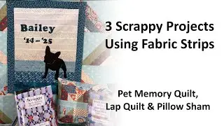 3 Scrappy Projects Using Fabric Strips   Pet Memory Quilt Lap Quilt and Pillow Sham
