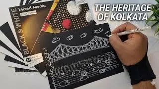 Drawing the HERITAGE of KOLKATA- HOWRAH BRIDGE with Brustro White Gel pen #youtubeshorts