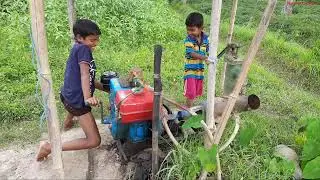 Two Boys New 8hp China Chalo Machine Start Challenge!! How To Start Chalo Machine Water Pump Engine.