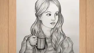 How to draw a girl with coffee mug/pencil sketch / Drawing a girl