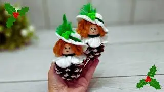 Great idea for the new year with pinecones and make-up pad🎄Easy, fast and beautiful dolls❄️