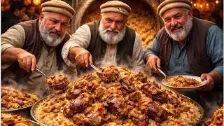 AFGHANI KABULI PULAO RECIPE | Giant Meat Pulau Prepared Street Food Qabili Plav Recipe