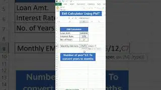 EMI Calculator In Excel 🤫🤫🔥#shorts #excel