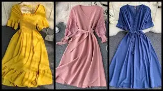 Plain knee length dresses for women 2021 - Gorgeous midi dress designing ideas