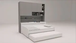 Compact Twin XL Sofa bed and Cabinets Wall System