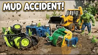 Tractor & Army Truck Stuck in Mud Road 😱Hulk & JCB Amazing Rescue| Auto Toy Rescue @Farmtoysplanet