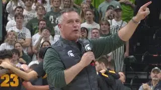 New MSU football coach Pat Fitzgerald gets Spartan fans HYPE at the Breslin Center