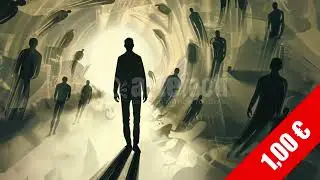 HD Horror Stock Video: Wanderer Confronted by Spiraling Crowd in Sepia Vortex