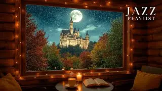 soft jazz on a rainy night with a beautiful castle view and full moon 🎷🌕