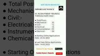 EIL Recruitment Trainees Through GATE 2022 सुनहरा मौका ✌🏻  Apply Now | Phaipedia #shorts