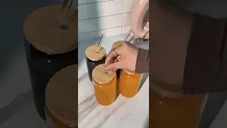 Beer Can Shaped Reusable Boba Cup with Wooden Lids and Glass Straw Ice Coffee Mug #glassbottle