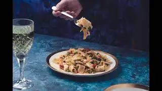 Handmade pasta dish with a glass of wine | stop motion animation