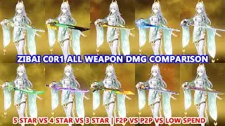Zibai C0R1 All Weapon DMG Comparison : 5 Star vs 4 Star vs 3 Star | F2P vs P2P vs Low Spend