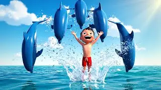Five Little Dolphins Jumping on the Pool | Nursery Rhymes for Kids & Baby Songs