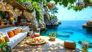 Sweet Piano Jazz Music at Beach Cafe Ambience 🌊 Happy Jazz & Wave Sounds for Relax, Study, Work