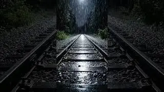 Cinematic Heavy Rain on Train Tracks at Night 🌧️ Dark Ambience for Deep Sleep & Focus | ASMR Rain